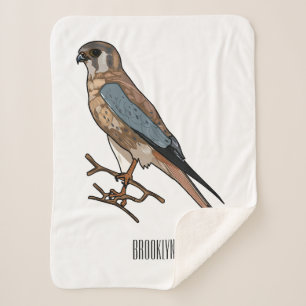 American kestrel bird cartoon illustration sherpa blanket