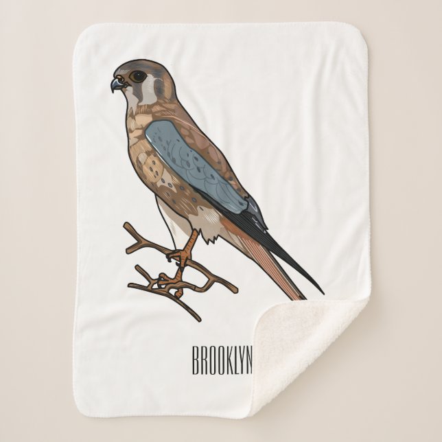 American kestrel bird cartoon illustration sherpa blanket (Front)