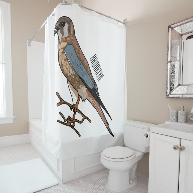 American kestrel bird cartoon illustration  shower curtain (In Situ)