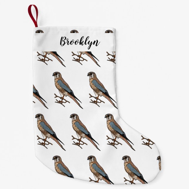 American kestrel bird cartoon illustration small christmas stocking (Front)