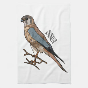 American kestrel bird cartoon illustration  tea towel