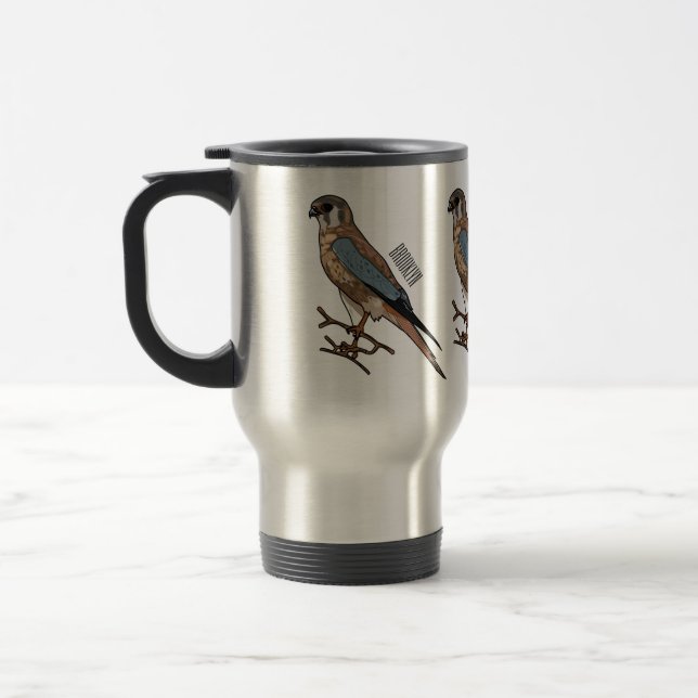 American kestrel bird cartoon illustration  travel mug (Left)