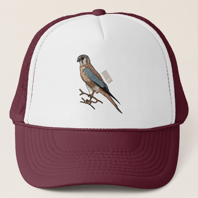 American kestrel bird cartoon illustration  trucker hat (Front)