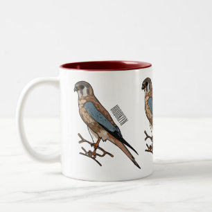 American kestrel bird cartoon illustration  Two-Tone coffee mug