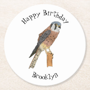 American Kestrel bird illustration Round Paper Coaster