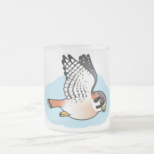 American Kestrel in flight Frosted Glass Coffee Mug (Center)