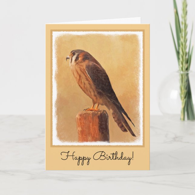 American Kestrel Painting - Original Bird Art Card (Front)