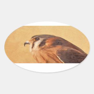 American Kestrel Painting - Original Bird Art Oval Sticker