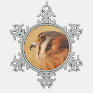American Kestrel Painting - Original Bird Art Snowflake Pewter Christmas Ornament