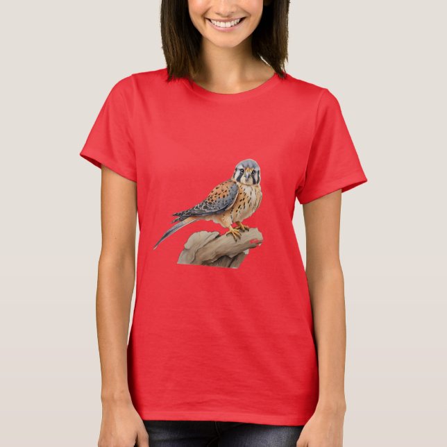 American kestrel perched on log T-Shirt (Front)