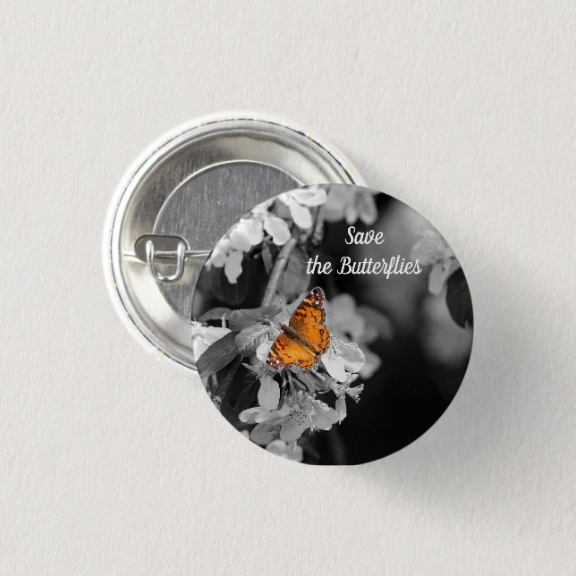 American Lady Butterfly On Blossom Pin Button (Front & Back)