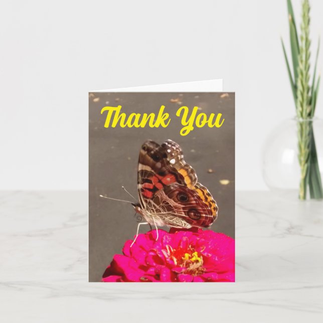 American Lady Butterfly on Zinnia Thank You Card (Front)