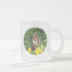 American Lady Butterfly - Vanessa virginiensis Frosted Glass Coffee Mug