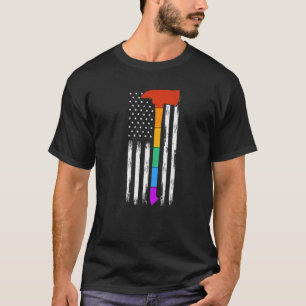 American Lgbt Firefighter Flag Us Rainbow Axe Usa T-Shirt