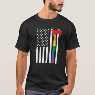 American LGBT Firefighter Flag US Rainbow Axe USA T-Shirt