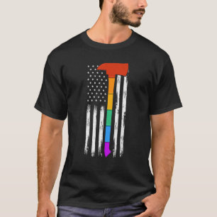 American Lgbt Firefighter Flag Us Rainbow Axe Usa T-Shirt
