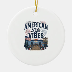 American Life Vibes Patriotic Lake Vector Shirt_1 Ceramic Tree Decoration