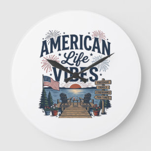 American Life Vibes Patriotic Lake Vector Shirt_1 Large Clock