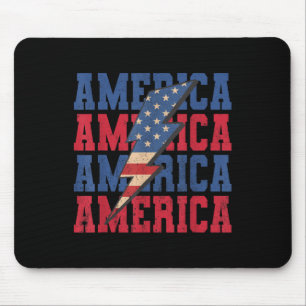 American Lightning Bolt Patriotic Usa Flag Happy 4 Mouse Mat