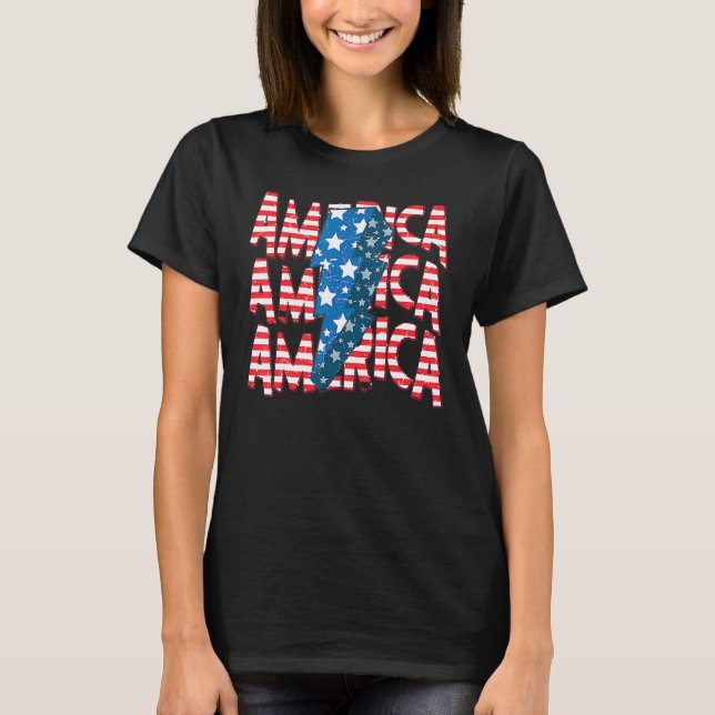 American Lightning Bolt USA Flag 4th Of July Indep T-Shirt (Front)