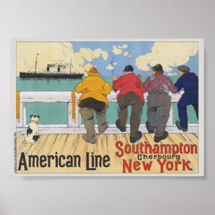 American Line. New York Vintage Poster 1910