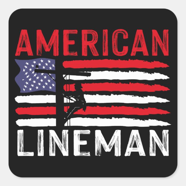 American Lineman Electric Cable Patriotic USA Flag Square Sticker (Front)