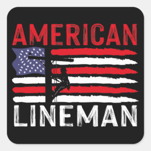 American Lineman Electric Cable Patriotic USA Flag Square Sticker