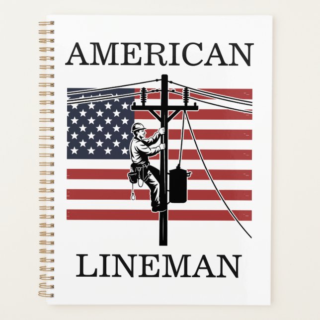 American Lineman Flag Utility Worker Gift Idea Planner (Front)