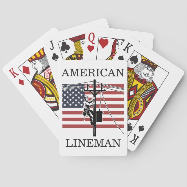 American Lineman Flag Utility Worker Gift Idea Playing Cards (Back)