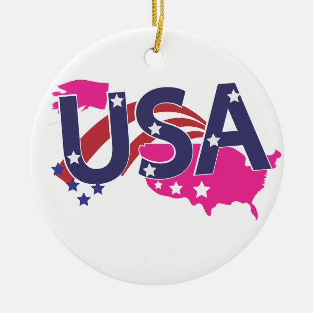American logo travel poster ceramic tree decoration (Front)