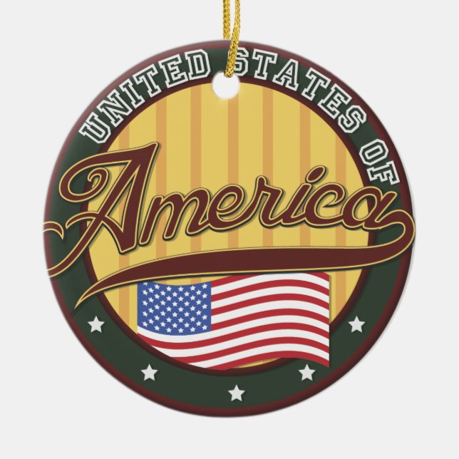 American logo travel poster ceramic tree decoration (Front)
