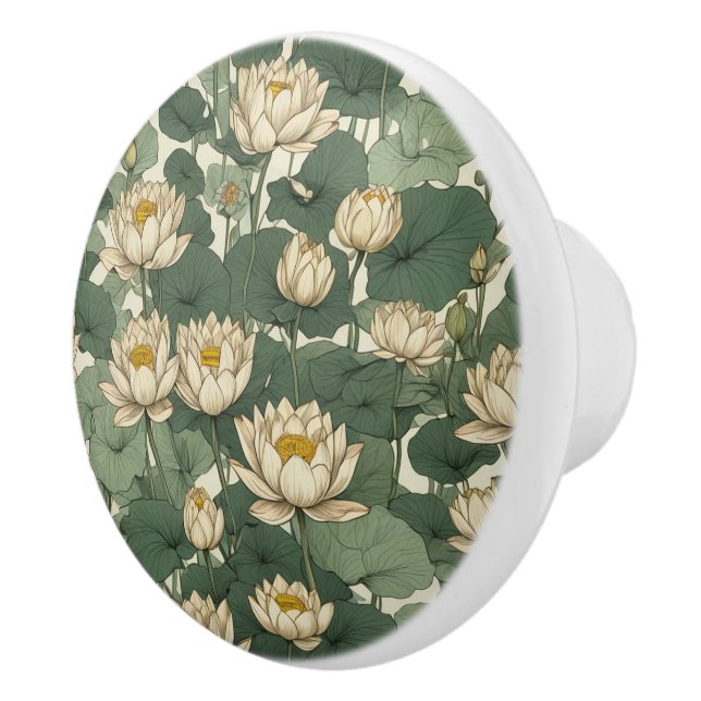 American Lotus flowers pattern Ceramic Knob (Right)