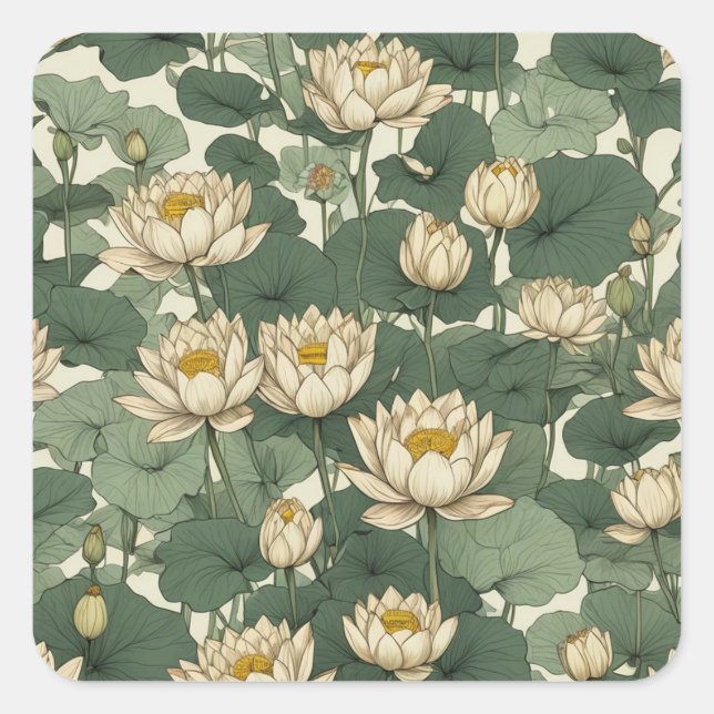 American Lotus flowers pattern Square Sticker (Front)