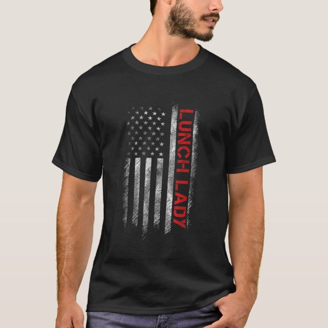 American Lunch Lady United States US Flag Lady Pat T-Shirt (Front)
