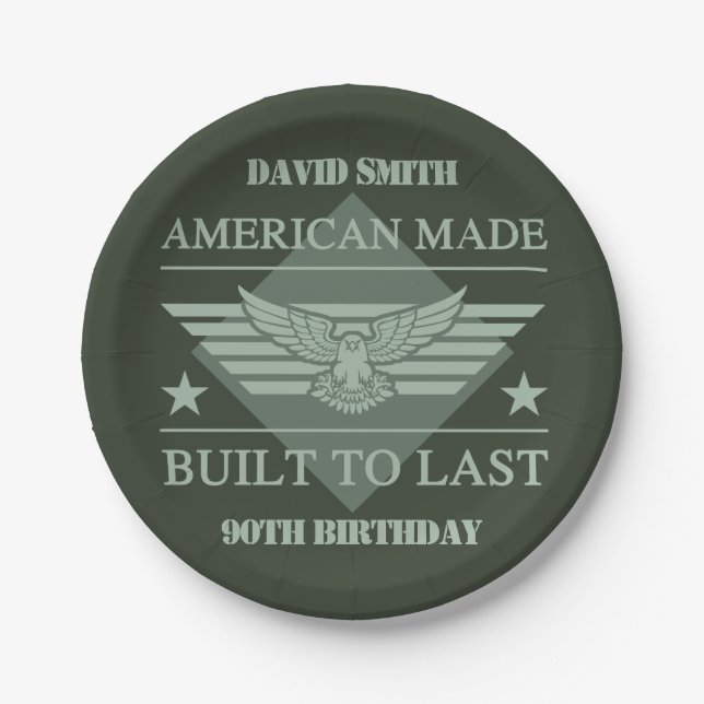 American Made 90th Birthday Paper Plate (Front)
