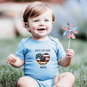 American Made Baby Boy Patriotic Flag Pacifier  Bodysuit