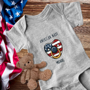 American Made Baby Boy Patriotic Flag Pacifier fun Bodysuit