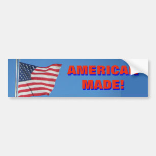 American Made / with USA Flag Red Blue Bumper Sticker
