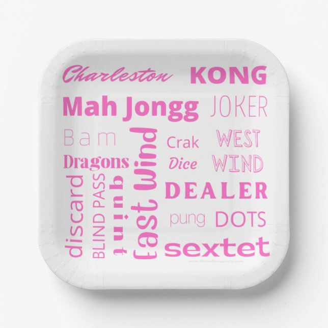 American Mah Jongg paper plate with pink words (Front)