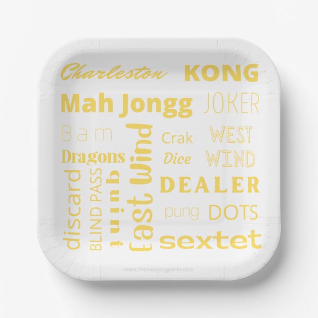 American Mah Jongg paper plate with yellow words (Front)