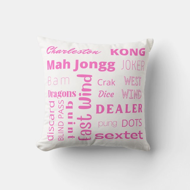 American Mah Jongg pillow with pink words (Front)