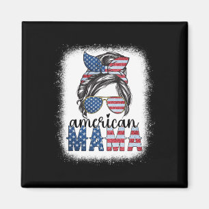 American Mama 4th Of July Messy Bun Usa Flag Ameri Magnet