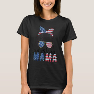 American Mama 4th of July Messy Bun USA Flag Ameri T-Shirt