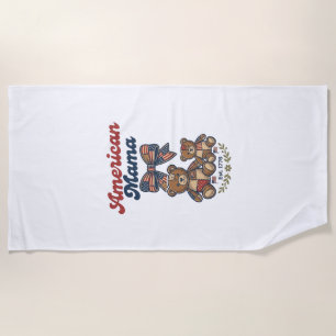 American Mama Patriotic Bear Patchwork Vector Desi Beach Towel