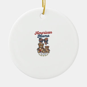 American Mama Patriotic Bear Patchwork Vector Desi Ceramic Tree Decoration