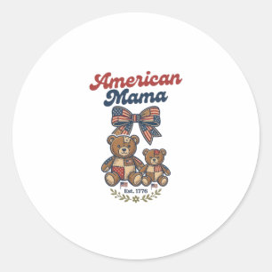 American Mama Patriotic Bear Patchwork Vector Desi Classic Round Sticker