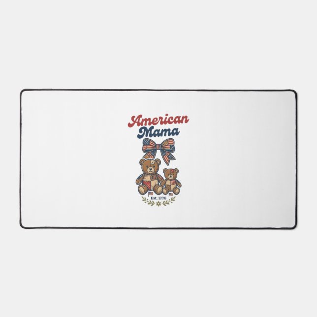 American Mama Patriotic Bear Patchwork Vector Desi Desk Mat (Front)