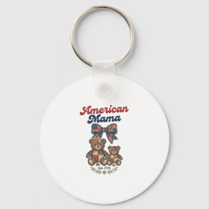 American Mama Patriotic Bear Patchwork Vector Desi Key Ring