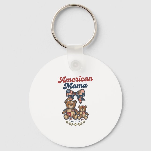 American Mama Patriotic Bear Patchwork Vector Desi Key Ring (Front)