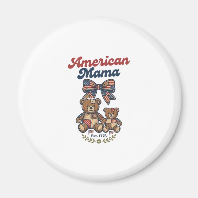 American Mama Patriotic Bear Patchwork Vector Desi Magnet (Front)